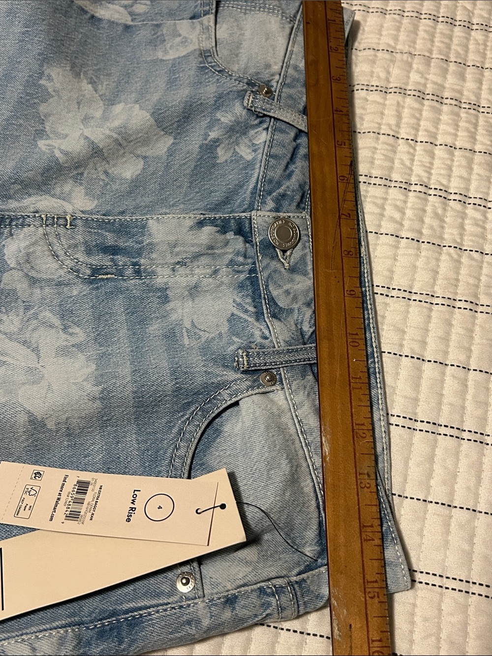 Floral Rose Light Wash Low Rise Baggy Wide Leg Jeans NEW Women 4 - Picture 8 of 10